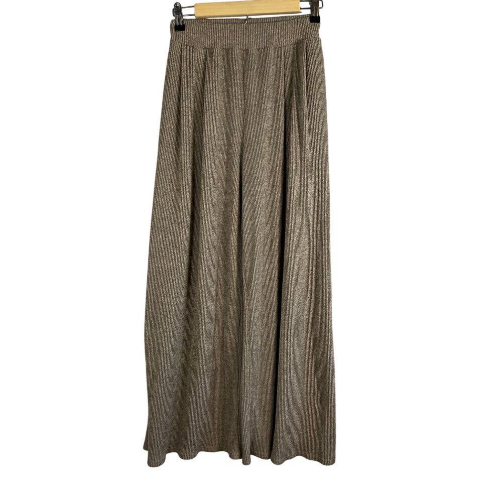 Knit Sweater Wide Leg Palazzo Pant Brown M Ribbed Textured Relaxed Earthy Lounge